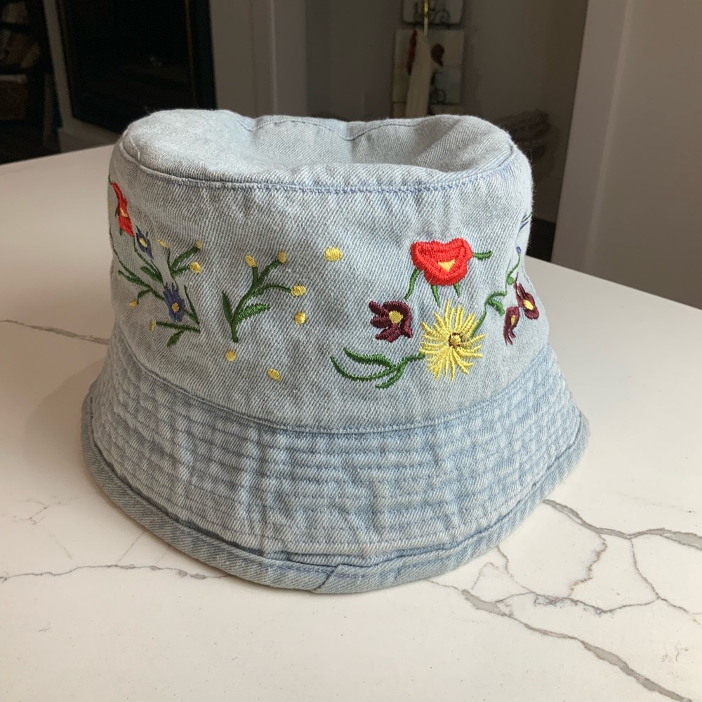 Vintage denim embroidered bucket, hat, size average